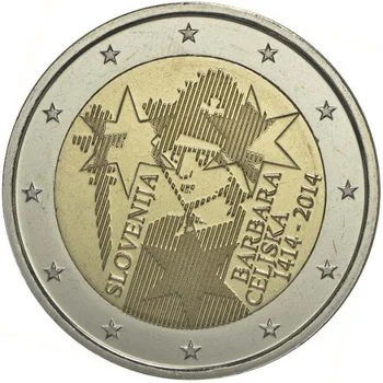 Slovenia Aniversarea a 600 Regina Barbara Încoronarea 2 Euro Adevărat Original Monede Adevărat Euro Monedă Comemorativă Unc