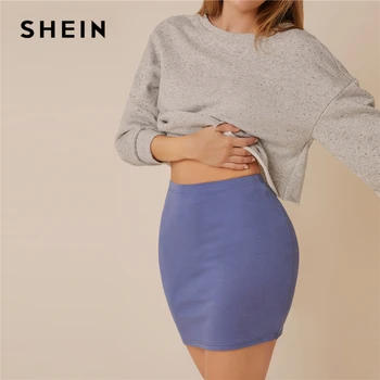 SHEIN Solid, Negru Bodycon Eleganta Fusta Mini Femei de Primavara Toamna Birou Doamnelor Mijlocul Talie elementele de Bază de Formă Prevăzute Fuste