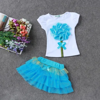 Fete noi Seturi de Îmbrăcăminte de Vară de Moda pentru Copii din Bumbac cu Maneci Scurte Flori T-shirt Si Printesa Fusta Set fete pentru Copii Haine seturi