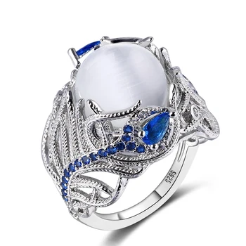 Bague Ringen De Moda A Creat Piatra Pene De Proiectare Argint 925 Inele Pentru Femei Vintage Albastru Safir Inel De Piatră Prețioasă