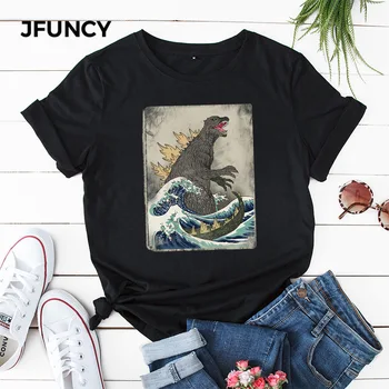 JFUNCY 2020 Nou de Bumbac Vara Topuri Femeile Dinozaur, Monstru de Desene animate Imprimate Femei Plus Dimensiune Camasi Maneca Scurta Tricou Femeie