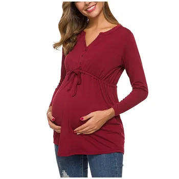 Femeie insarcinata Maternitate Maneca Lunga Culoare Solidă care Alăptează Topuri tricou Pentru Alăptare incinta maternidad haine pentru femei