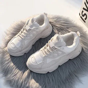 Femei Indesata Platforma Adidasi 2020 Iarna Cald Plus Dantelă-Up Casual Tatăl Pantofi De Moda Femeie Confortabil Formatori