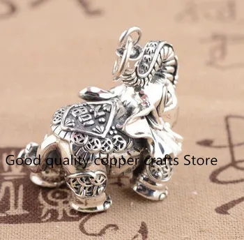 Rafinat argint Tibetan sculptură elefant pandantiv mic