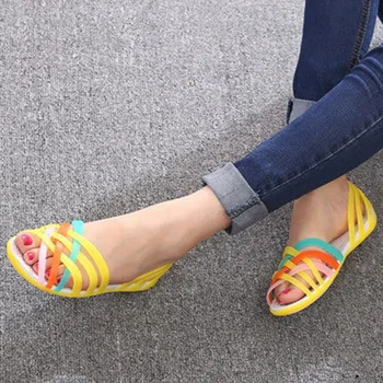 2019 Femei sandale Jeleu Pantofi de Vară de sex Feminin Plat Pantofi Casual Doamnelor Alunecare Pe Femeie Bomboane de Culoare Peep Toe Pantofi de Plaja