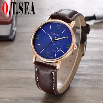 Ceasuri 2018 brand O. T. MARE Moda Faux din Piele Blue Ray Sticlă de ceas barbati Sport Cuarț Încheietura Ceasuri Relogio Masculino
