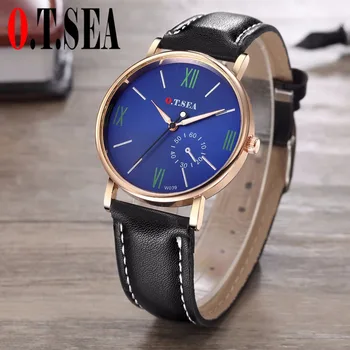 Ceasuri 2018 brand O. T. MARE Moda Faux din Piele Blue Ray Sticlă de ceas barbati Sport Cuarț Încheietura Ceasuri Relogio Masculino