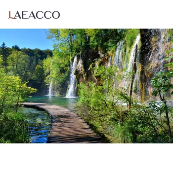 Laeacco Natura Fundaluri Cascada Râu De Munte Copac Din Lemn De Drum Vedere Frumoasă Scenă Foto Fundaluri Foto Studio Foto