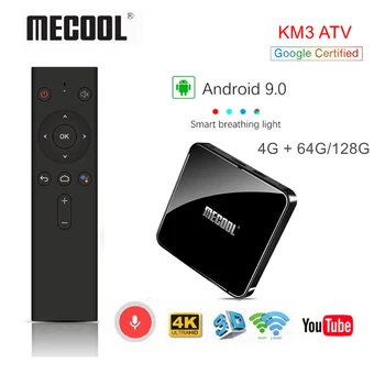 Mecool KM3 ATV-uri Android 9.0 Control Vocal TV Box Google Certificate 4K HDR Dual WiFi Smart Media Player