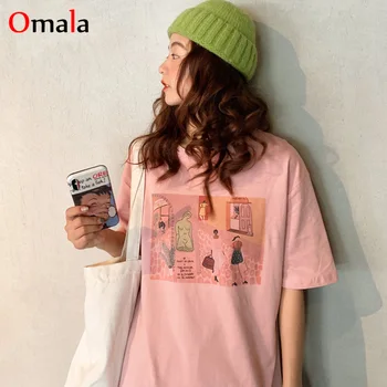 Vara desene animate Print Tee Camasa coreean Kawaii Tricou maneca scurta roz Amuzant tricou femei tumblr harajuku haine lungi t-shirt