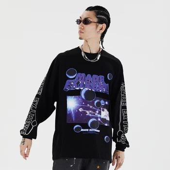 2020 Toamna Iarna Cosmic Planeta Imprimare Tricou Hip Hop Liber Tricou Maneca Lunga Harajuku T-Shirt Casual Tricouri Tricouri