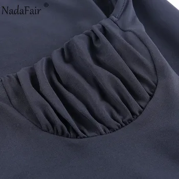 Nadafair Casual Bază Solidă Femeie Tricouri 2020 Ruched Toamna Cu Maneca Lunga Sexy Culturilor Topuri Femei Negru Negru Kaki Scurte T-Shirt
