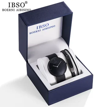 IBSO Brand Bărbați Cuarț Ceas Bratara Set Negru Rotund Dial Cuarț Ceas de mână de Afaceri Sport Ceas de Curea Silicon Set Cadou
