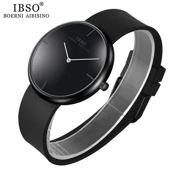 IBSO Brand Bărbați Cuarț Ceas Bratara Set Negru Rotund Dial Cuarț Ceas de mână de Afaceri Sport Ceas de Curea Silicon Set Cadou