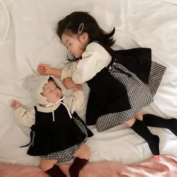 2020 Toamna Copii Carouri Rochie Curea Costum Fete cu Maneca Lunga Body Seturi de 2 buc Sora mai Mare Și Sora mai Mică Haine Set