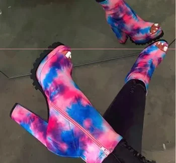 Luminoase de Culoare Glezna Cizme pentru femei Cizme pentru Femei 2020 Nou Model Animal rezistent la apa Platforma cu toc Gros cu talpi de Deget de la picior Deschis Zip Pantofi