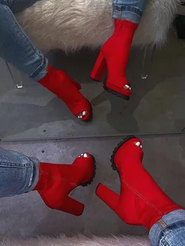 Luminoase de Culoare Glezna Cizme pentru femei Cizme pentru Femei 2020 Nou Model Animal rezistent la apa Platforma cu toc Gros cu talpi de Deget de la picior Deschis Zip Pantofi