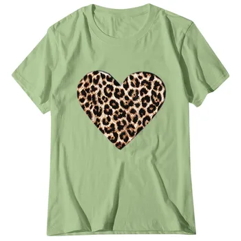 Femei Alb-Negru Imprimare T tricoul Ziua Îndrăgostiților Casual cu Maneci Scurte Gât O Leopard de Imprimare în formă de Inimă Topuri de Femei футболка