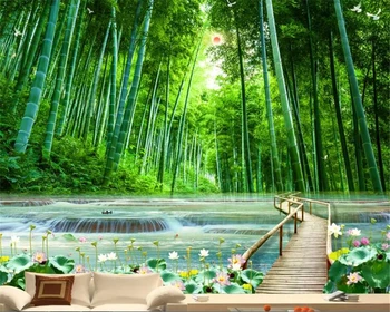 Beibehang unul dintre un fel 3d tapet personalizat pădure de bambus încă de flori mici drum fundal verde proaspăt TV papel de parede tapet