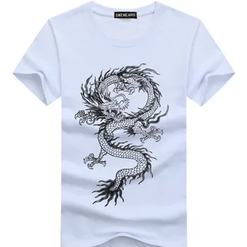 SWENEARO Bărbați T-Shirt Dragon desene animate de imprimare de bumbac cu mânecă scurtă tricou barbati Casual O-Gât brand Tee Camasa barbati plus dimensiune 5XL