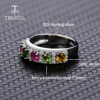 TBJ,elegant clasic de Inel de piatră prețioasă cu 6pc naturale de lux de culoare turmalina Inele argint 925 pentru femei cu caseta de bijuterii