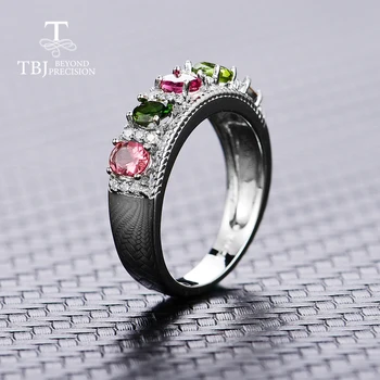 TBJ,elegant clasic de Inel de piatră prețioasă cu 6pc naturale de lux de culoare turmalina Inele argint 925 pentru femei cu caseta de bijuterii