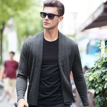 De Înaltă Calitate De Toamnă & Iarnă Mens Lână Pură Moda Cardigan De Culoare Solidă De Îmbrăcăminte Din Lână Pulover Tricotate Îmbrăcăminte Exterioară