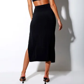 Negru Talie Mare Split Femei Fuste Sac de Șold Strâns Mid-lungime Fusta Casual pentru Femei de Moda de la Jumătatea vițel Fusta 2020 Haine de Moda