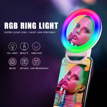 3 Culori Reincarcabila cu LED-uri RGB Inel de Telefon Mobil Selfie Flash de Lumină Inel de Obiectiv Umple de Lumină Fleshlight Lampa Clip-on Pentru Smartphone