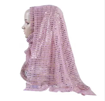 2019 Vara Șal Lung Sclipici Musulman Eșarfă articole pentru acoperirea capului Metalic Voal de Mireasa pentru Femei Paiete, Lurex Islamic Hijabs Văl 180x68cm