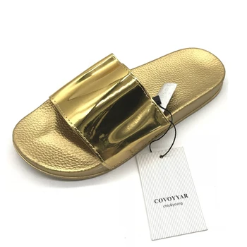 COVOYYAR 2019 Paiete Femei Sandale de Vară de Moda Platforma Plat, Papuci de casă Diapozitive Bling Plaja Femei Pantofi Argint/Aur WSS976