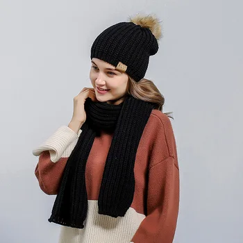 2020 Toamna Iarna Tricotate Pălărie Eșarfă Seturi Pentru Femei Gros Cald Pompom Pălărie Și Eșarfă De Moda De Sex Feminin Casual Set