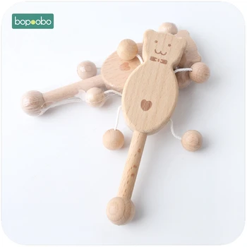 Bopoobo 1 BUC Cadou Copil de Lemn Urs Zornaitoare Dentitie Margele din Lemn Pot Mesteca Jucărie Juca Sport Montessori Jucării Zornăitoare pentru Copii Original Teether