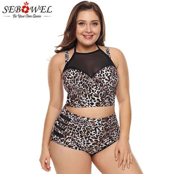 SEBOWEL Leopard de Imprimare Plus Dimensiune Bikini Set 2019 Vara Femei Talie Mare Tankini de Costume de baie Push Up Două Piese de costume de Baie Costum de Baie