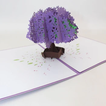 3D Handmade Verde Violet Culoare Dublă Copacul de Hârtie Felicitare Ziua profesorului Ziua Mamei de ziua Recunostintei Petrecere de Aniversare Cadou