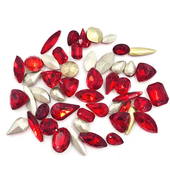 Livrare gratuita Roșu pointback de sticlă se Amestecă forma pietre de cristal pentru decoratiuni unghii 20buc/50pcs