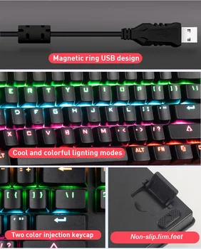 K550 cu iluminare de fundal Tastatură Mecanică de Gaming, cu LED-uri RGB Curcubeu USB cu Fir Tastatură de Calculator pentru pentru PC și Desktop (87 de Taste)