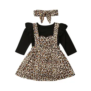 Copil Haine Fata Copil Nou-născut Fete Zburli Maneca Lunga Bodysuit Leopard Rochie de Balet Costume de Haine 3PCS