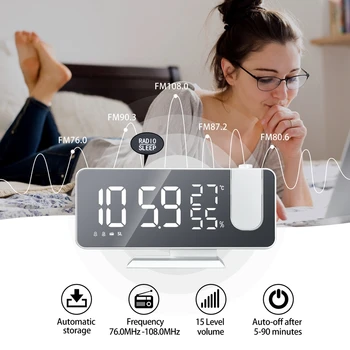 Multifuncțional Alarmă Ceas LED Digital de Proiectie Ceas cu Alarmă Cu Temperatura Umiditate Oglindă Proiecție Calendar FM Radio cu Ceas