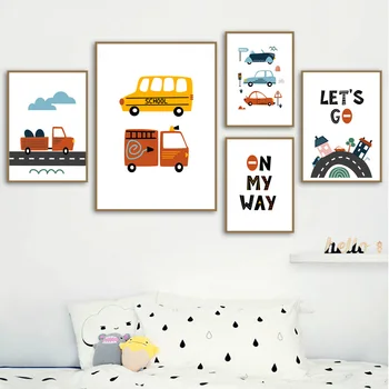 Decor Camera pentru copii Desene animate Pictura vagon de Tren, de Autobuz, de Postere și de Imprimare Copil Pepinieră Arta de Perete de Imagine pentru Camera de zi de Grădiniță
