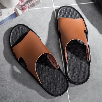 ZUNYU Bărbați Papuci de Vara Plat 2019 Om de Vară Pantofi Respirabil Papuci de Plaja Split din Piele Flip Flops pentru Barbati Papuci Dimensiune 38-48
