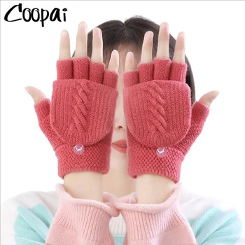 Iarna Mănuși Tricotate Femei Flip Cover Feminin Moale Jumătate Degetul Mănuși Cu Un Deget Mănuși Tricotate Femei Toamna Iarna Manusi Femei
