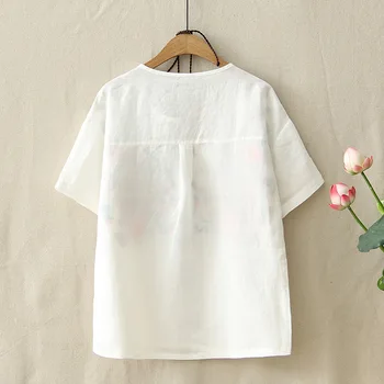 Vara Mori Fata Lenjerie de pat Tricou Femei Broderii Florale Topuri Retro Bumbac T-shirt-uri cu Mâneci Scurte Vrac de Înaltă Calitate