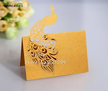 50pcs transport gratuit tăiate cu laser Nou Peacock design de hârtie Numele, Carduri Nunta invitații pentru Petrecerea de Masa Decor acasă