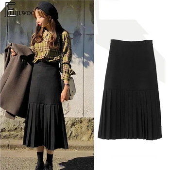 Iarna Fuste Fierbinte Vânzări De Femei De Moda Coreeană Japonia Stil Design Fetele Temperament Vintage Neagra Plisata Fusta Cu Talie Inalta Drăguț
