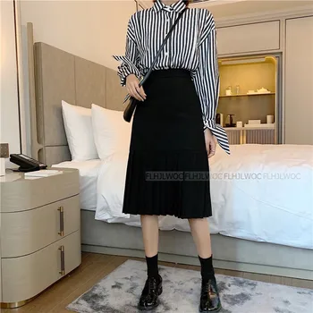 Iarna Fuste Fierbinte Vânzări De Femei De Moda Coreeană Japonia Stil Design Fetele Temperament Vintage Neagra Plisata Fusta Cu Talie Inalta Drăguț