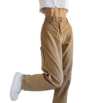 2020 ' 90 noi Indie Streetwear Pantaloni de Catifea Vintage Adolescent Skater Girl Stil de Pantaloni Largi de Moda de Înaltă Talie Pantaloni Maro