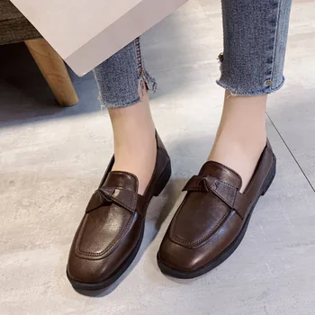 Pantofi femei Papion Primăvara Plat Doamnelor Pantofi Derby Oxfords Solid Negru din Piele Platforma Aluneca pe Femeie Confort Încălțăminte de Moda