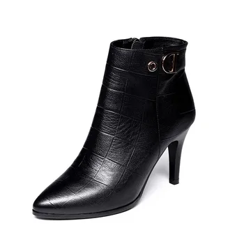2020 Nou Solid Negru Din Piele Pentru Femei Cizme De Toamna Cizme De Iarna Pentru Femeie Pantofi Cu Toc Subțire De Mare Scurt Cizme A Subliniat Toe Fermoar Glezna Cizme