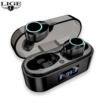 LIGE Căști fără Fir Bluetooth 5.0 Căști cu Microfon Display LED IPX6 Impermeabil TWS Cască Bluetooth pentru Căști